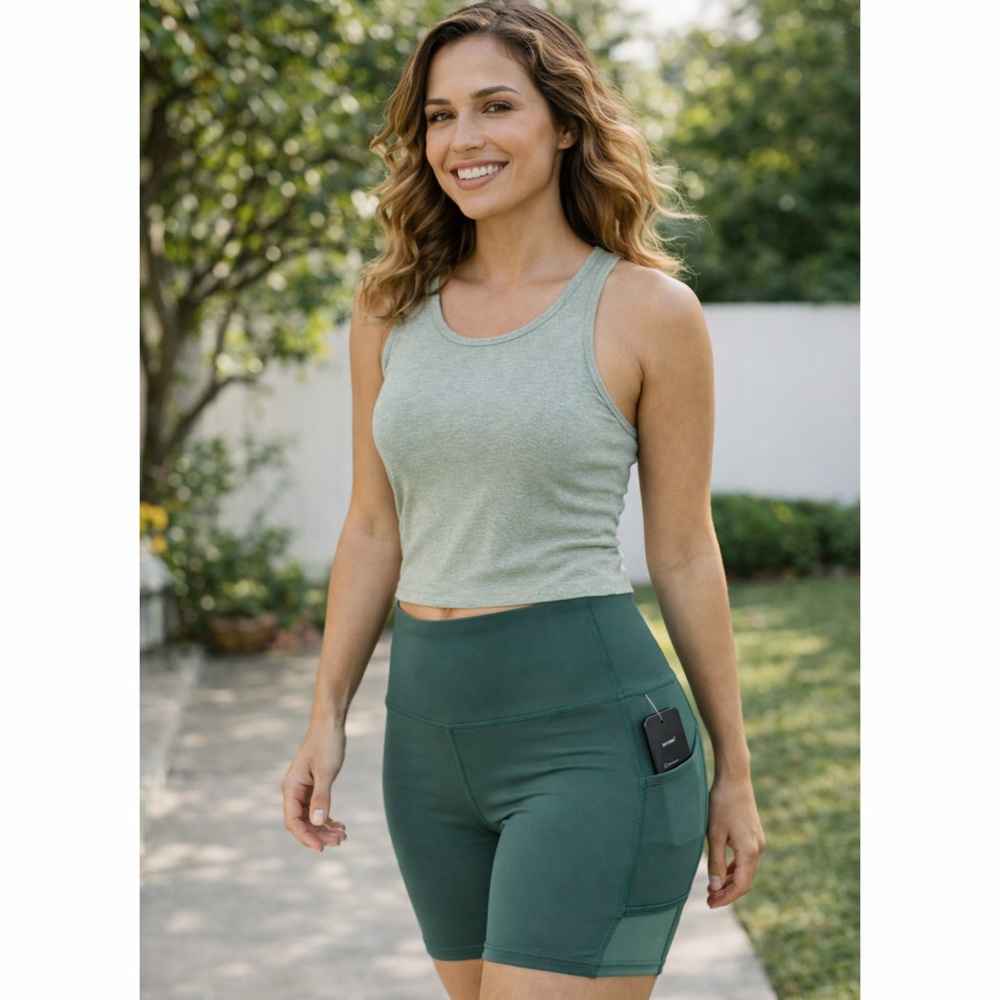 High-rise Lurex Panel Side‎ Pocket Active Shorts